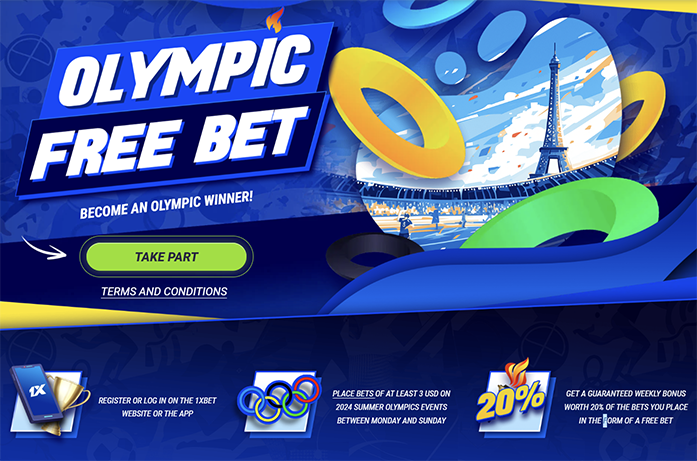 Take part 1XBET promotions Paris 2024 olympic free bet