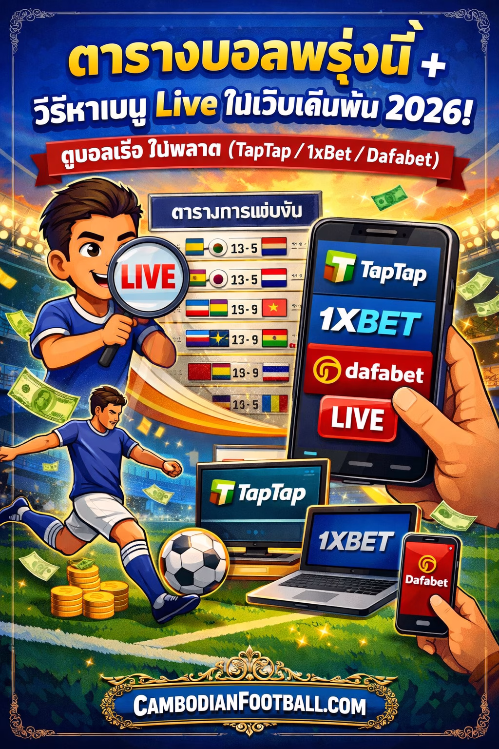 ⏰ ตารางบอลพรุ่งนี้ 2026 + วิธีหาเมนู Live ในเว็บเดิมพันให้เจอเร็ว