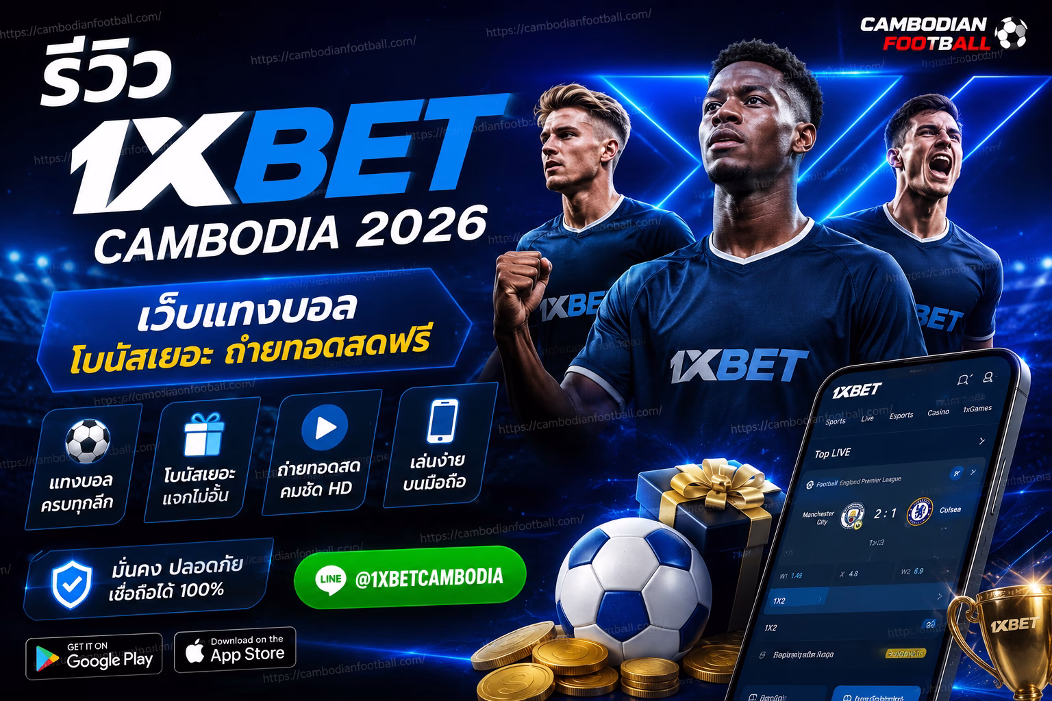 รีวิว 1xBet Cambodia 2026 เว็บแทงบอล โบนัสเยอะ ถ่ายทอดสดฟรี