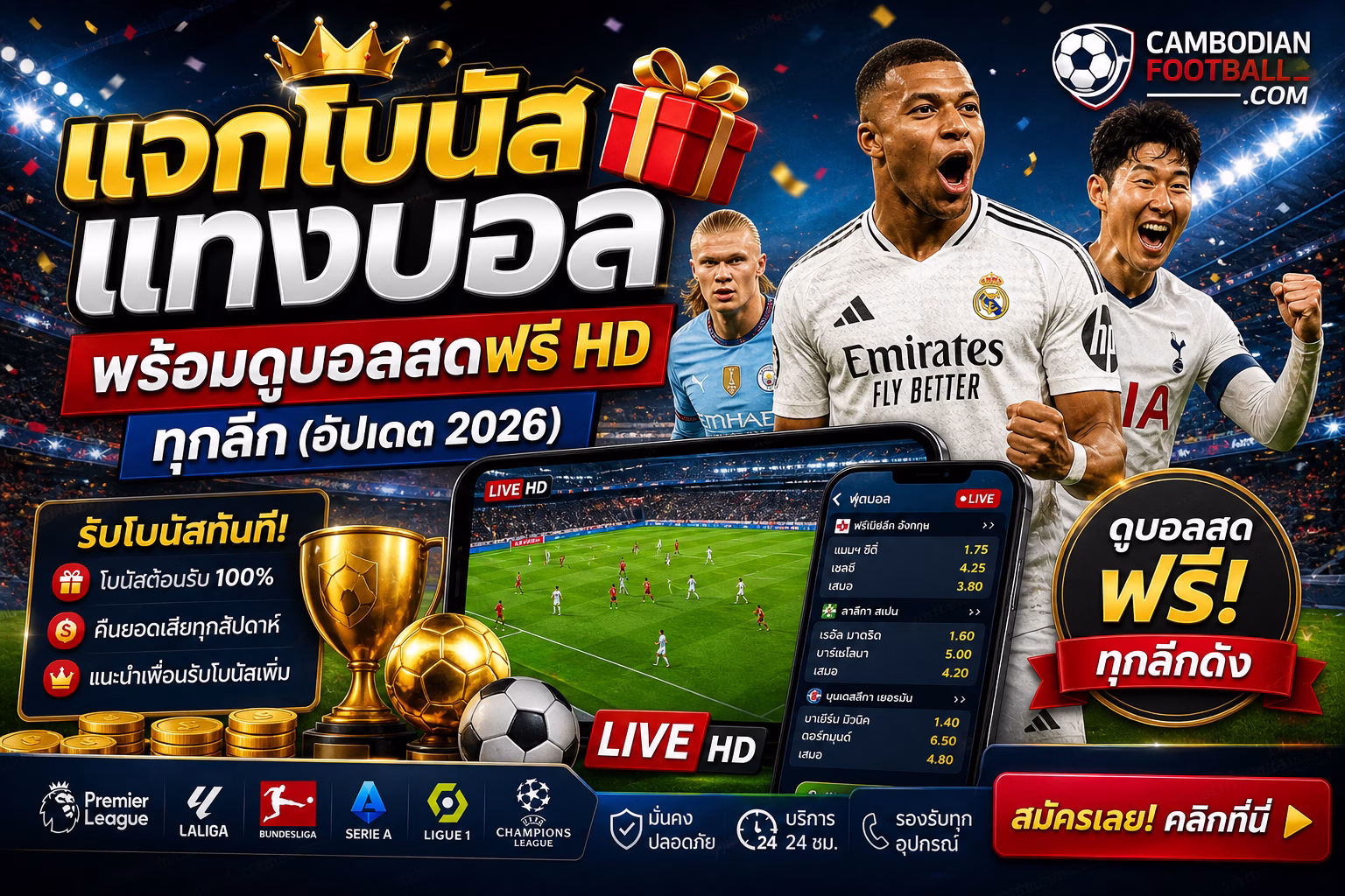 แจกโบนัสแทงบอล พร้อมดูบอลสดฟรี HD ทุกลีก