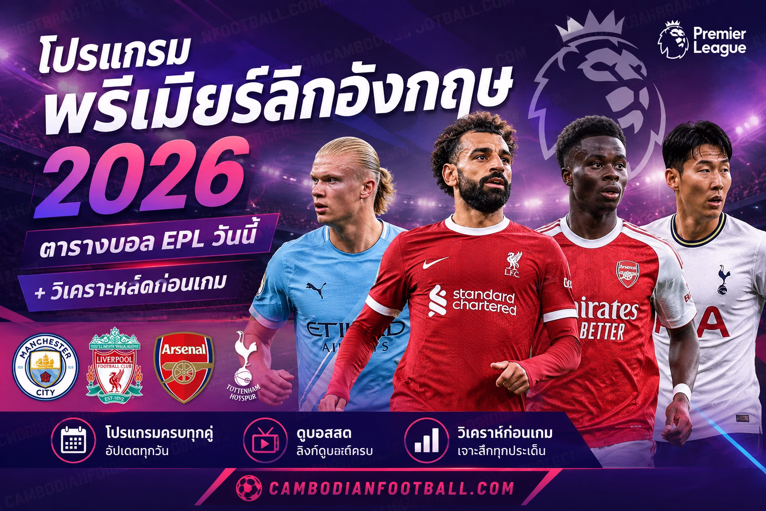 โปรแกรมพรีเมียร์ลีกอังกฤษ 2026 ตารางบอล EPL วันนี้ + วิเคราะห์บอลก่อนเกม