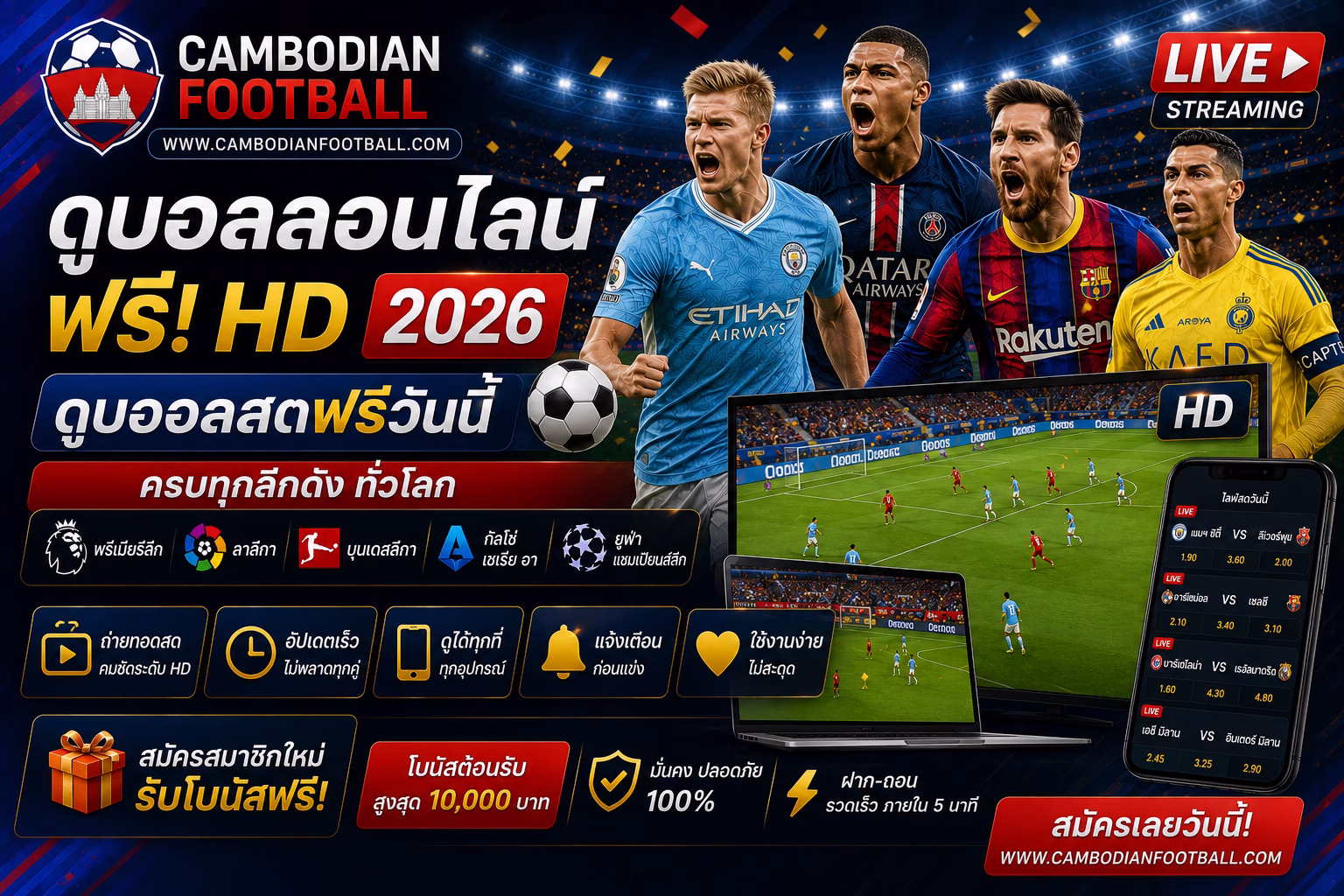 ดูบอลออนไลน์ฟรี HD 2026 ดูบอลสดฟรีวันนี้ ไม่กระตุก