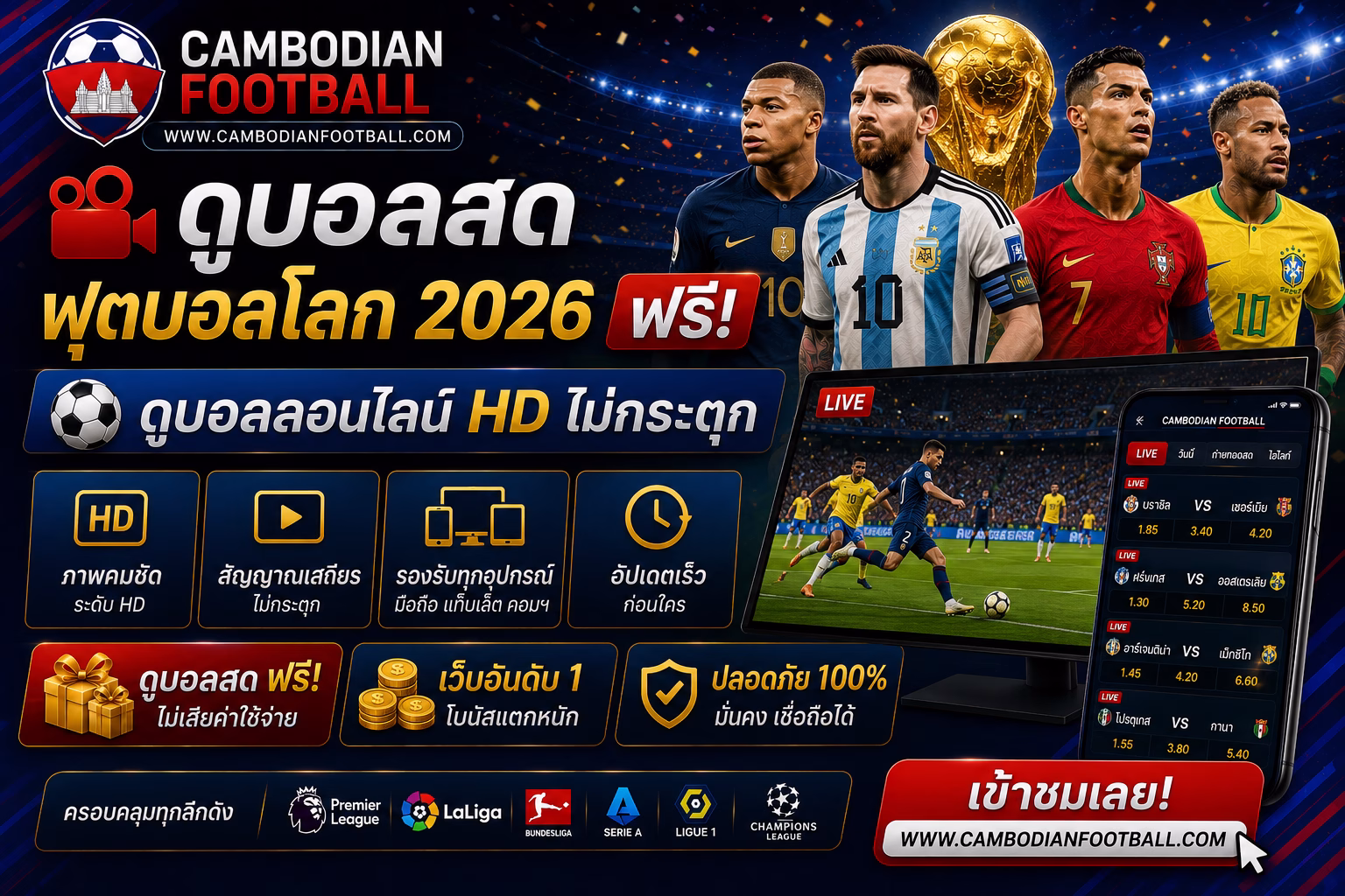 🎥 ดูบอลสดฟุตบอลโลก 2026 ฟรี ⚽ ดูบอลออนไลน์ HD ไม่กระตุก