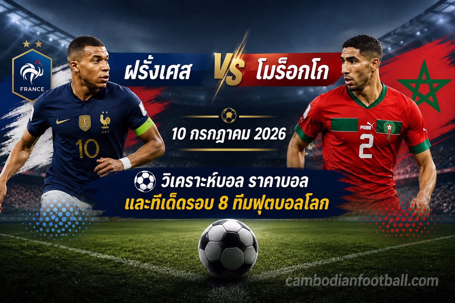 ฝรั่งเศส vs โมร็อกโก 10 กรกฎาคม 2026 วิเคราะห์บอล ราคาบอล และทีเด็ดรอบ 8 ทีมฟุตบอลโลก
